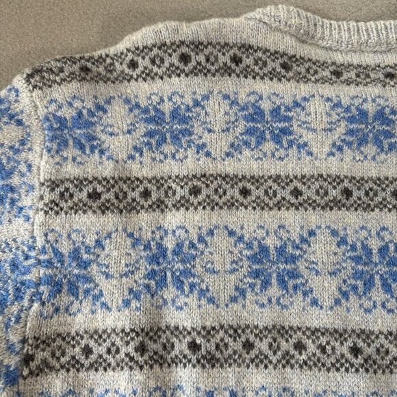 Handmade Knit VTG Fair Isle Wool Blend Nordic Ski Sweater Grey Blue S/M Outdoors - Picture 12 of 12
